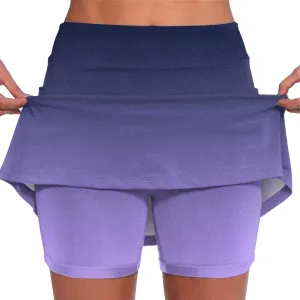 Womens Activewear Pleated Tennis Skirts Fade Pattern Printed Culottes Skinny Mid Waisted Workout Summer Casual Skirt