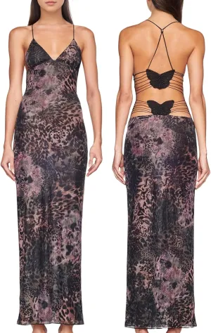 Womens Backless Butterfly Maxi Dresses Sexy V Neck Floral Print Dresses Flowy Slim Fit Elegant Long Dresses Outfits
