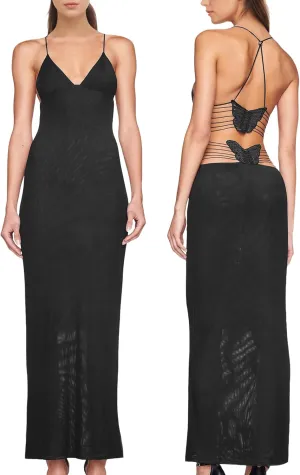 Womens Backless Butterfly Maxi Dresses Sexy V Neck Floral Print Dresses Flowy Slim Fit Elegant Long Dresses Outfits