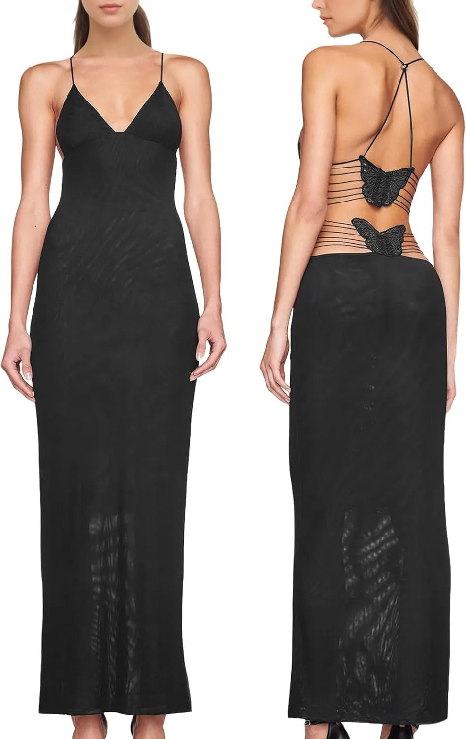Womens Backless Butterfly Maxi Dresses Sexy V Neck Floral Print Dresses Flowy Slim Fit Elegant Long Dresses Outfits