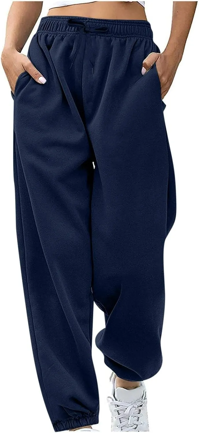 Womens Baggy Sweatpants High Waisted Pants Lounge Fleece Jogger Sweatpants Cinch Bottom Sweat Pant with Pocket