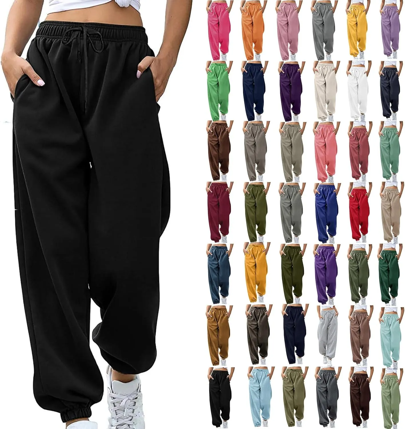 Womens Baggy Sweatpants High Waisted Pants Lounge Fleece Jogger Sweatpants Cinch Bottom Sweat Pant with Pocket