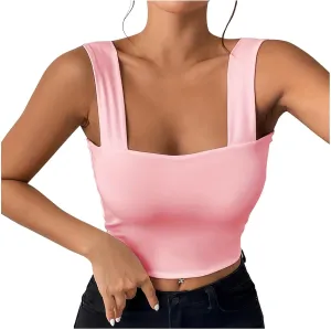 Womens Basic Tank Tops Summer Sexy Square Neck Sleeveless Basic Crop Shirts Casual Fashion Going Out Slim Fit Blouse
