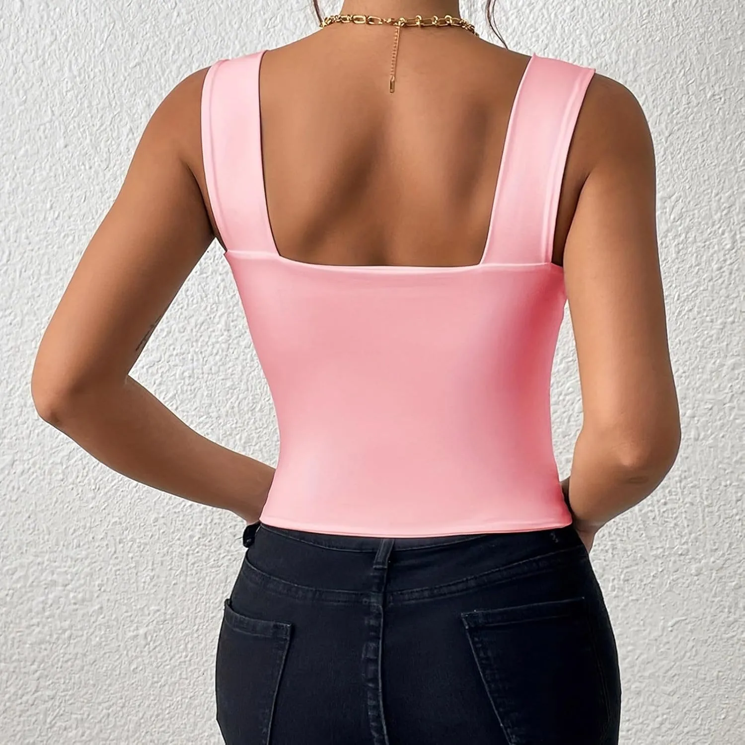 Womens Basic Tank Tops Summer Sexy Square Neck Sleeveless Basic Crop Shirts Casual Fashion Going Out Slim Fit Blouse