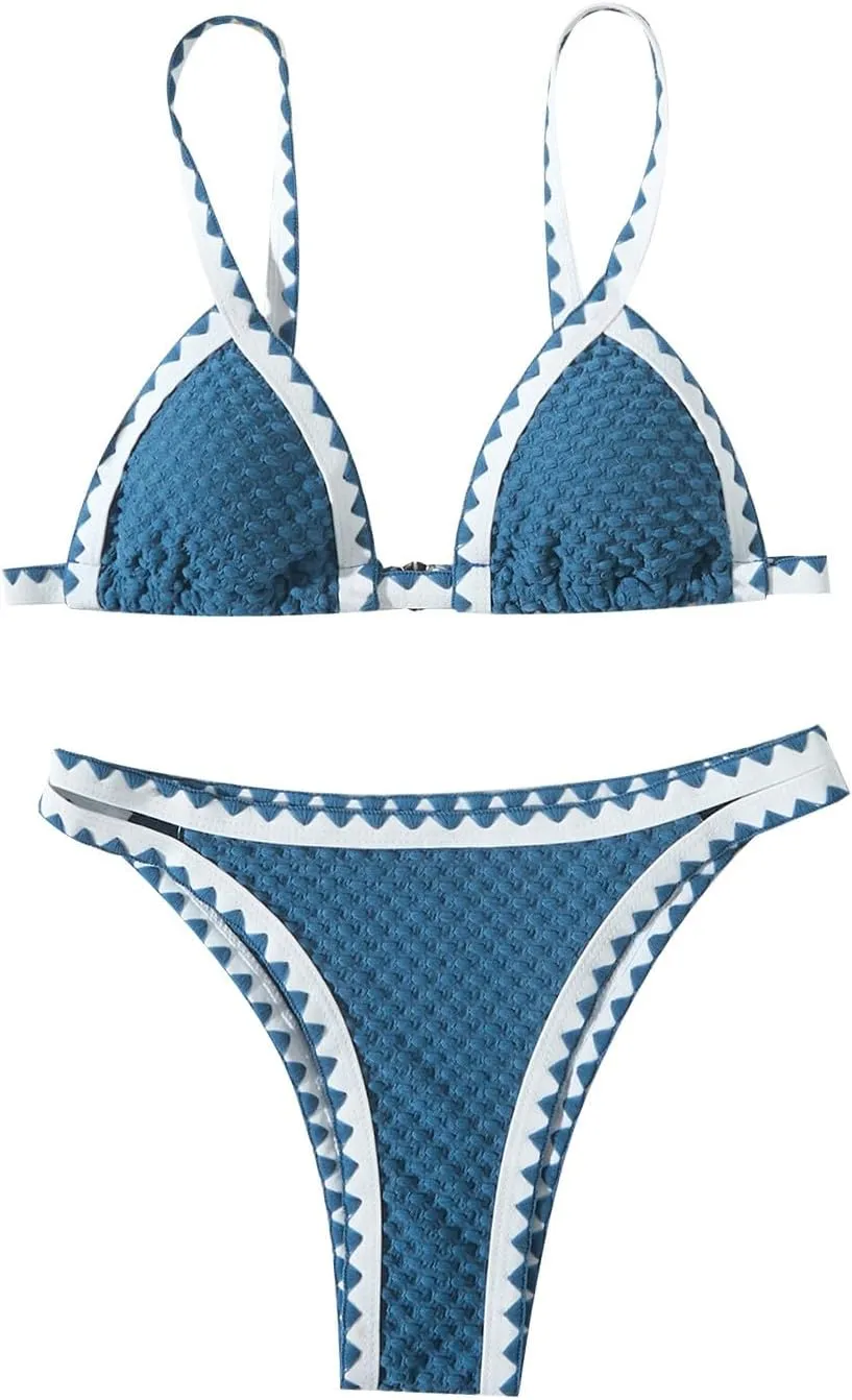 Womens Bathing Suits Bikini Adjustable Back Clasp Womens Swimsuits 2025 Color Block Sexy Two Piece Triangle Swimsuit