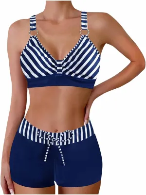 Women's Bathing Suits Sexy Coconut Tropics Palm Print Backless High Waist Two-Piece Tummy Control Bikini Swimsuit
