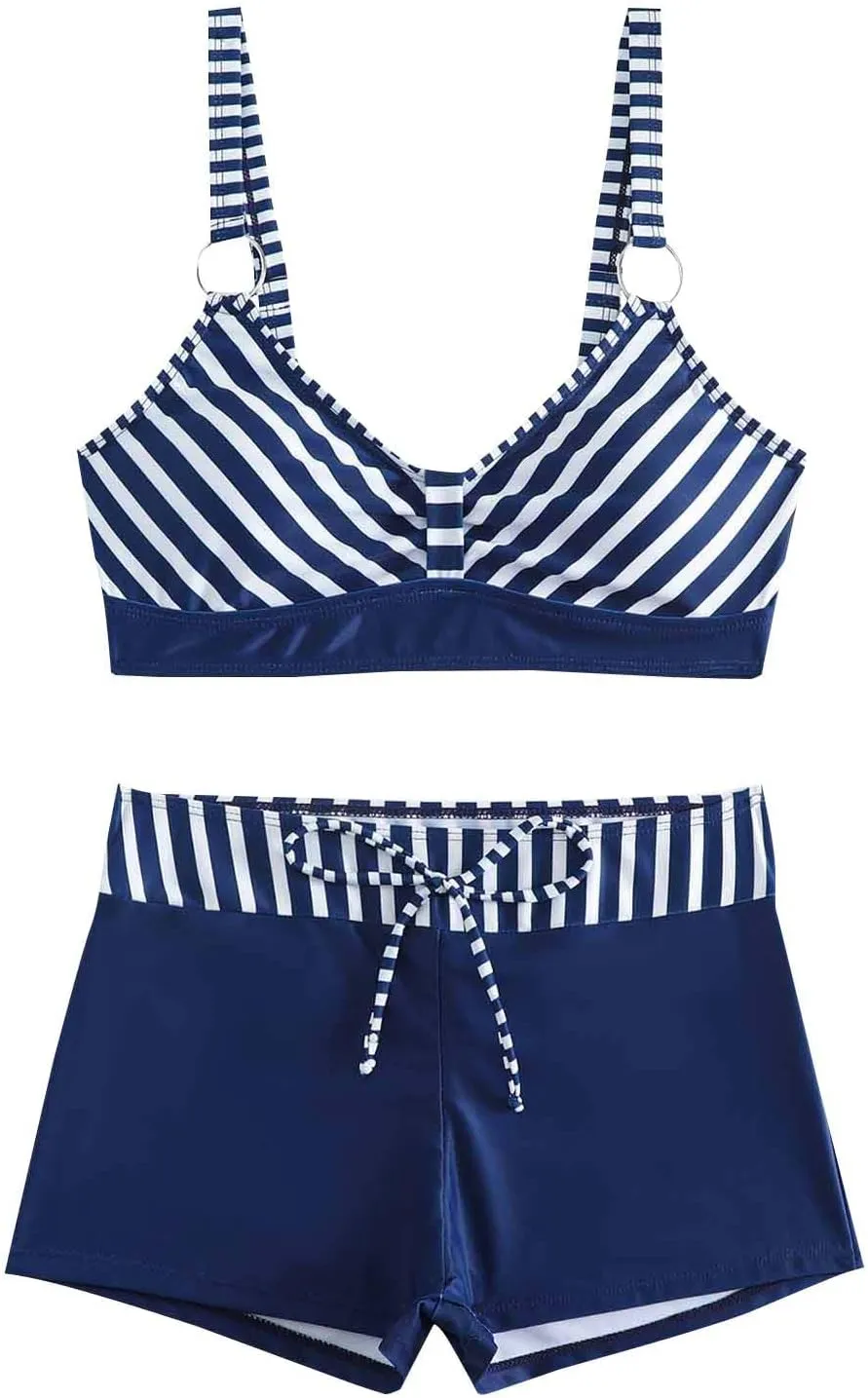Women's Bathing Suits Sexy Coconut Tropics Palm Print Backless High Waist Two-Piece Tummy Control Bikini Swimsuit