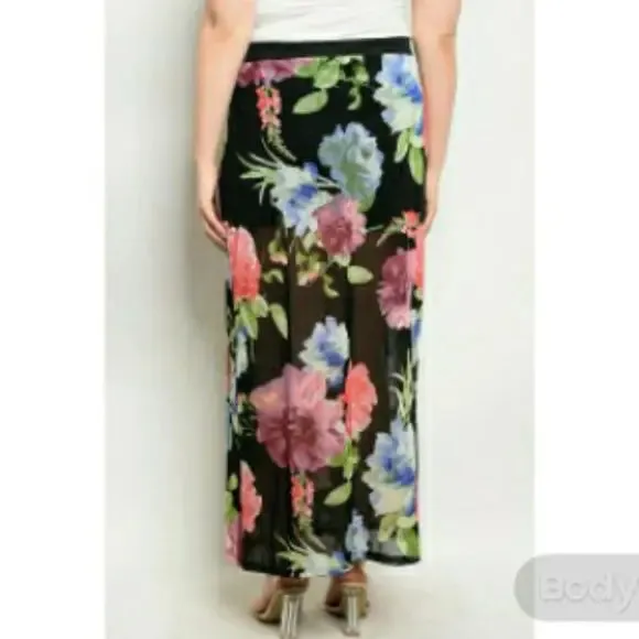 Women's Blue Floral Skirt Plus Size
