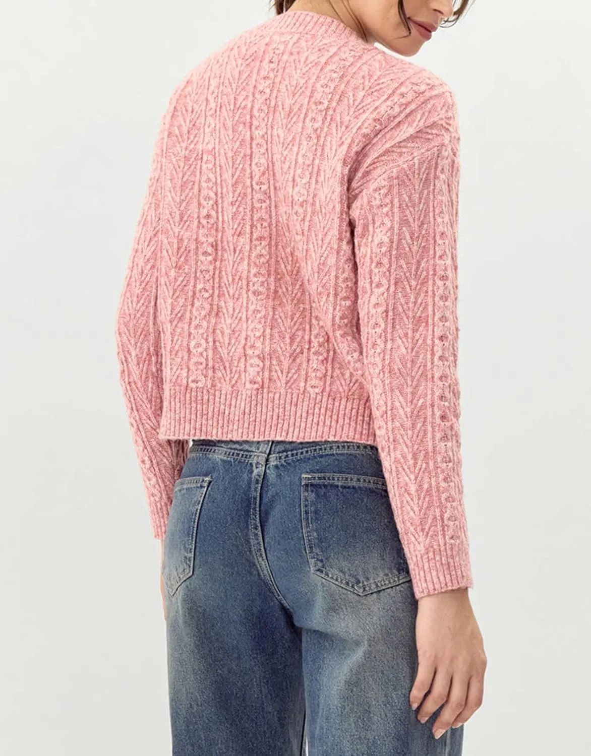 Women's Bow Front Cardigan Cropped Button Button Down V Neck Cropped Cable Knit Sweater Tops