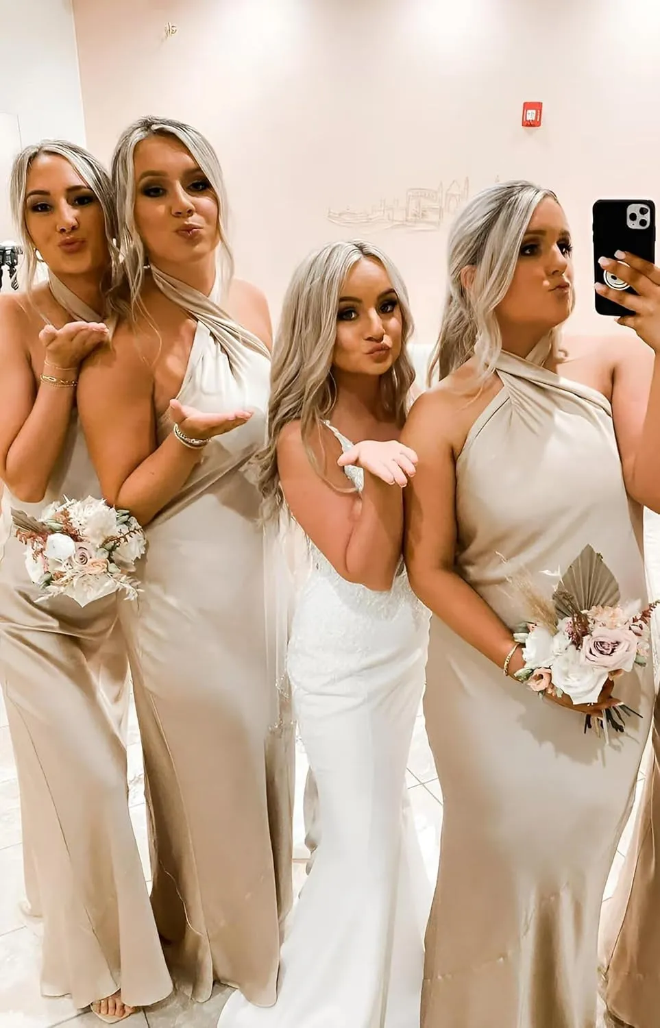 Women's Bridesmaid Dresses Halter Neck Mermaid Formal Maxi Dress Sleeveless Backless Satin Dress with Train DR0352