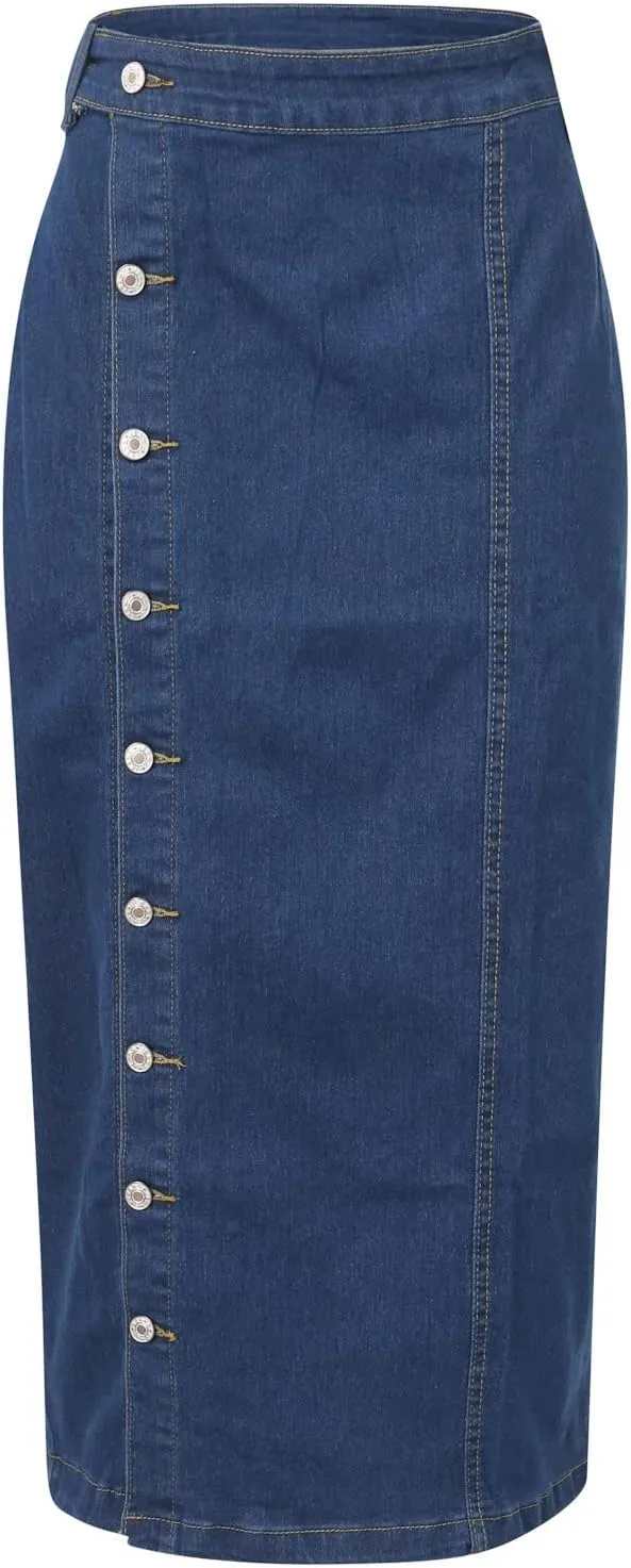 Women's Button Front Denim Skirt High Waisted Split Hem Bodycon Longline One Piece Jean Pencil Skirts