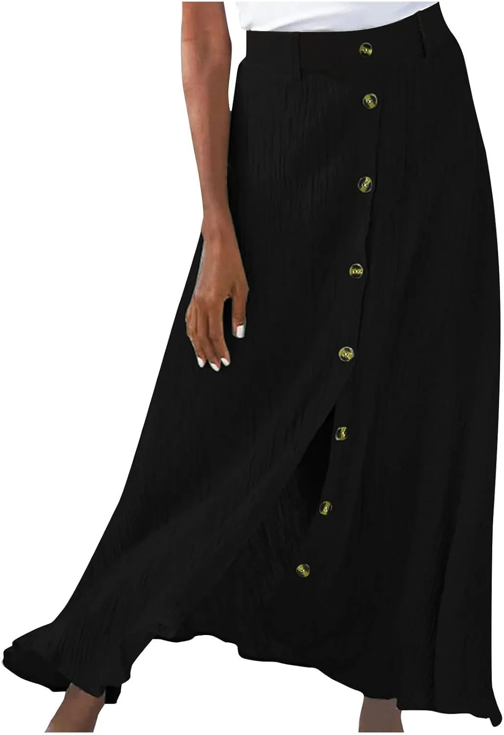 Womens Button Front Flowy Maxi Skirt High Waisted Plisse A Line Skirts 2025 Summer Casual Pleated Flared Long Skirt