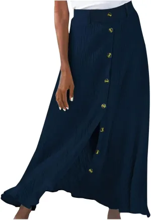 Womens Button Front Flowy Maxi Skirt High Waisted Plisse A Line Skirts 2025 Summer Casual Pleated Flared Long Skirt