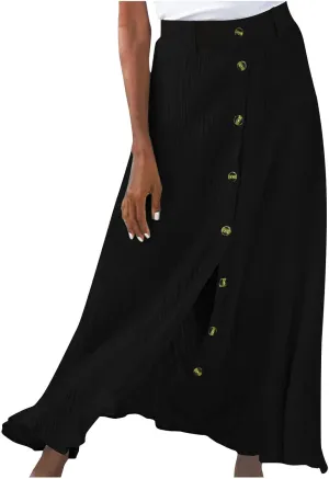 Womens Button Front Flowy Maxi Skirt High Waisted Plisse A Line Skirts 2025 Summer Casual Pleated Flared Long Skirt