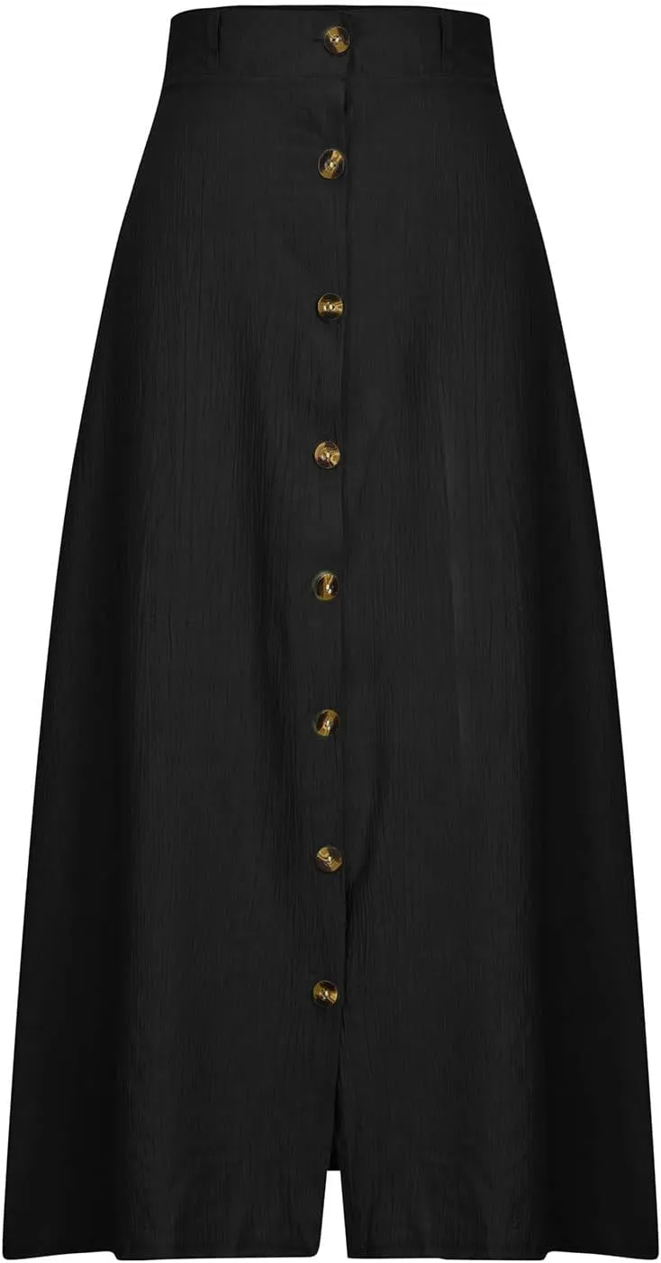 Womens Button Front Flowy Maxi Skirt High Waisted Plisse A Line Skirts 2025 Summer Casual Pleated Flared Long Skirt