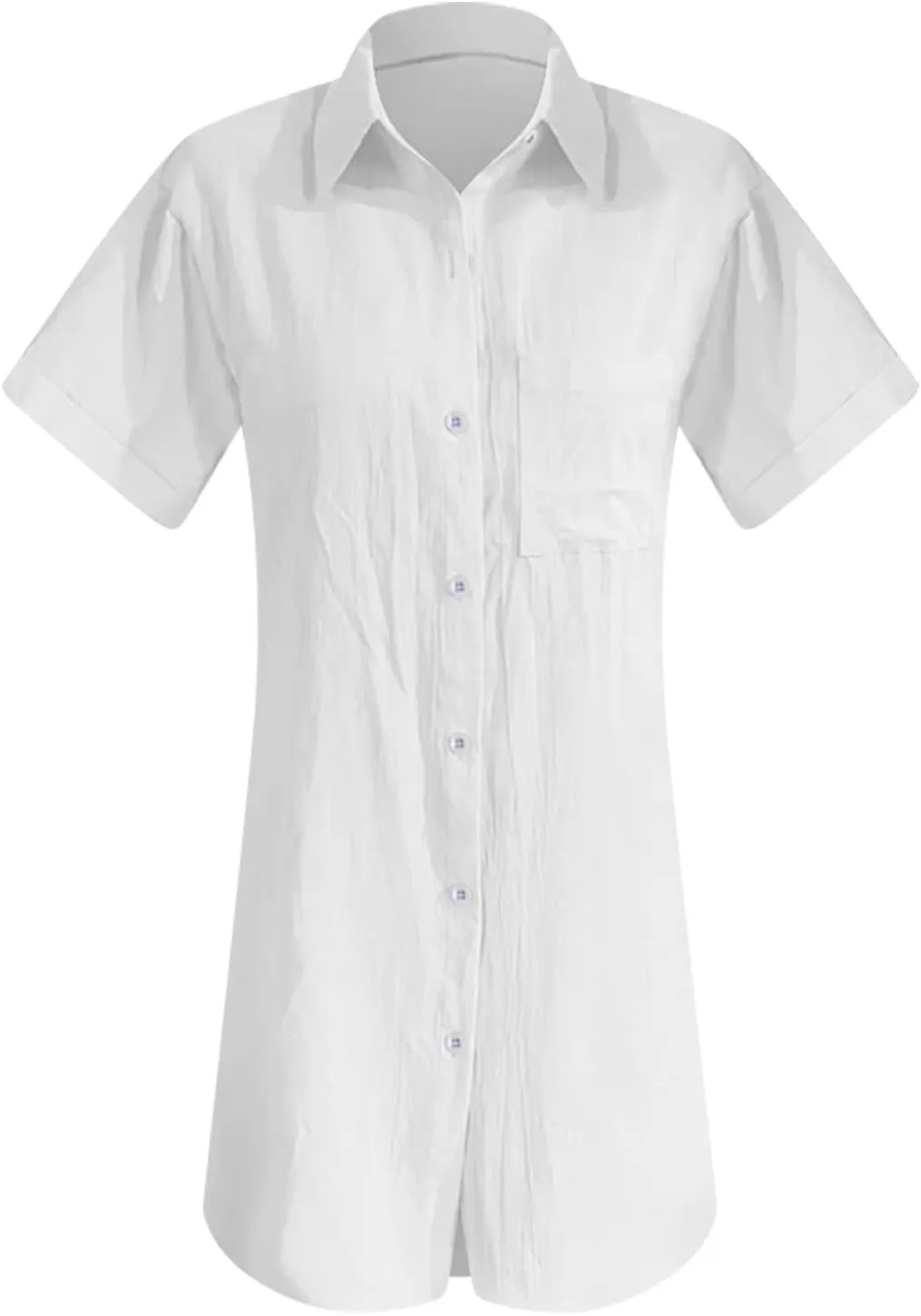Womens Casual Cotton Linen Tops Button Down Short Sleeve Sun Shirts Lengther Summer Beach Cover Up Blouses with Pocket