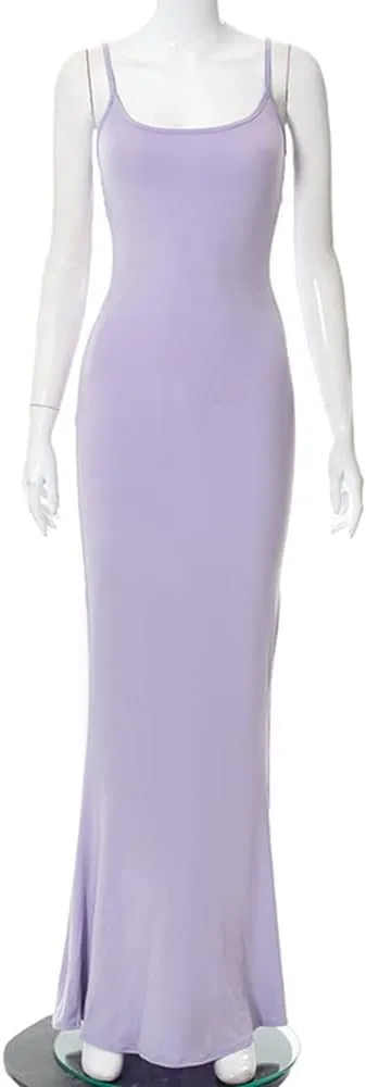 Women's Casual Lounge Slip Long Dress Sleeveless Bodycon Maxi Dresses Solid Color
