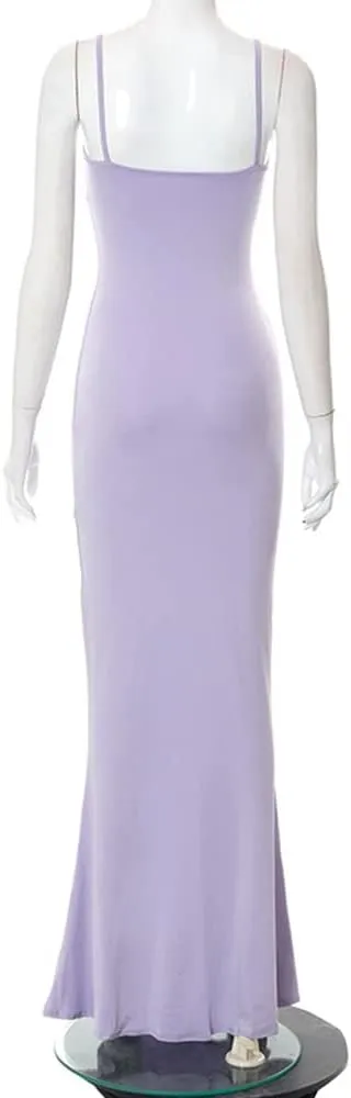 Women's Casual Lounge Slip Long Dress Sleeveless Bodycon Maxi Dresses Solid Color