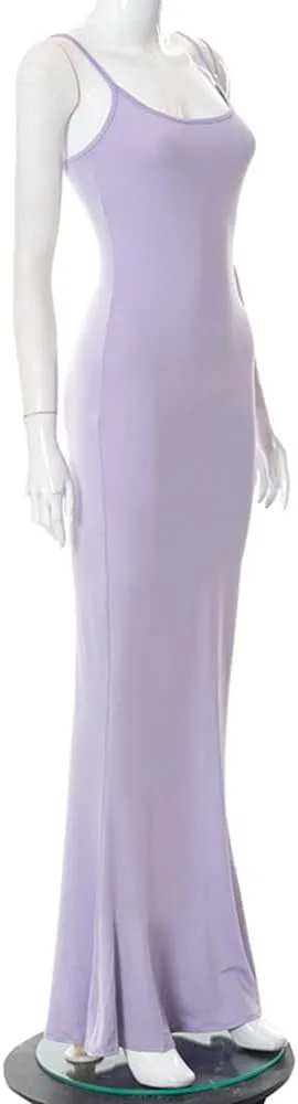 Women's Casual Lounge Slip Long Dress Sleeveless Bodycon Maxi Dresses Solid Color