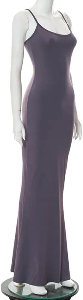 Women's Casual Lounge Slip Long Dress Sleeveless Bodycon Maxi Dresses Solid Color