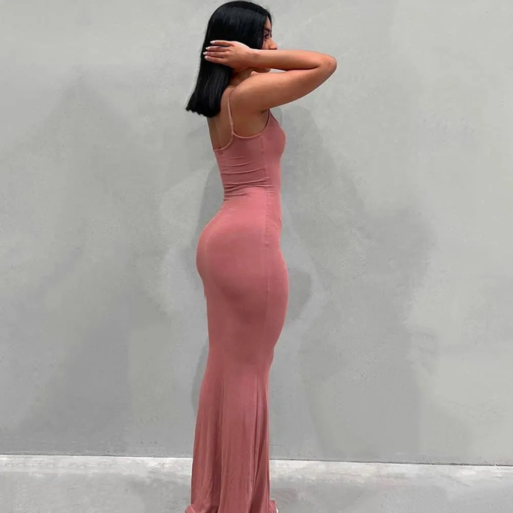 Women's Casual Lounge Slip Long Dress Sleeveless Bodycon Maxi Dresses Solid Color