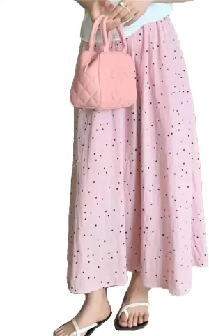 Women's Casual Polka Dot Loose Long Skirts Elegant A-Line High Waist Elastic Printed Skirts