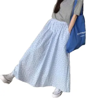 Women's Casual Polka Dot Loose Long Skirts Elegant A-Line High Waist Elastic Printed Skirts