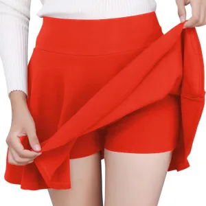 Women's Casual Stretchy Flared Pleated A-Line Mini Skater Skirt with Shorts Skater Party Skirt