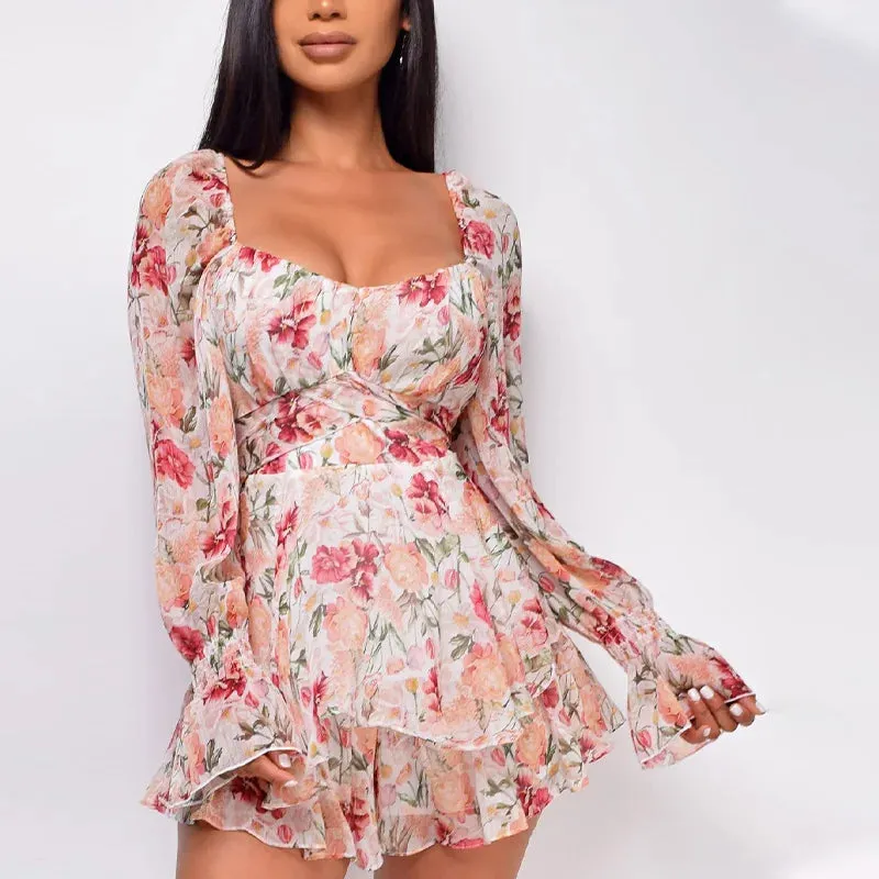Women's Chiffon Floral Ruffled Fashion Designer Playsuit Rompers