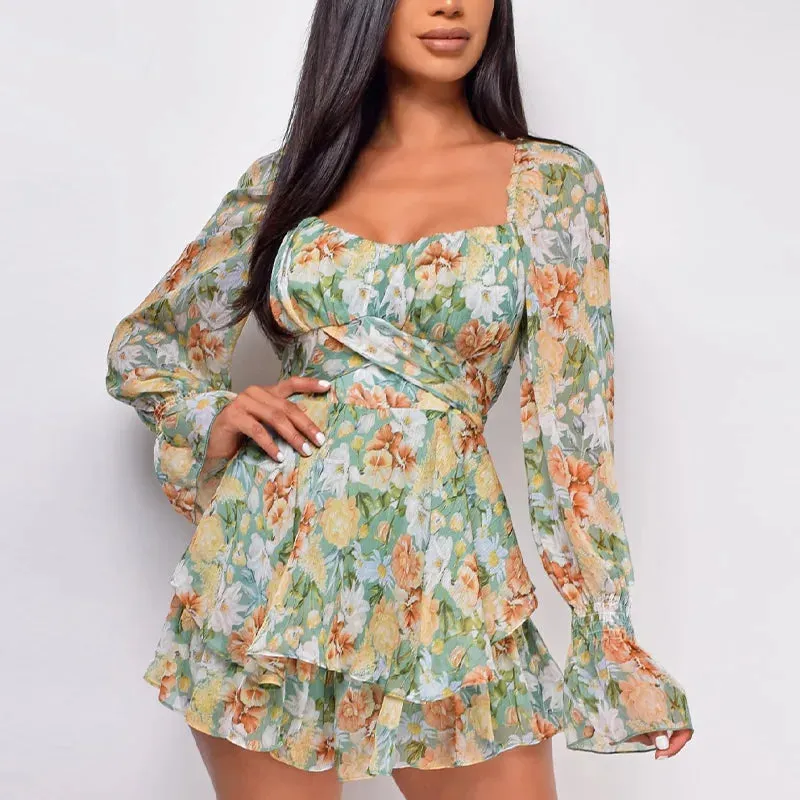 Women's Chiffon Floral Ruffled Fashion Designer Playsuit Rompers