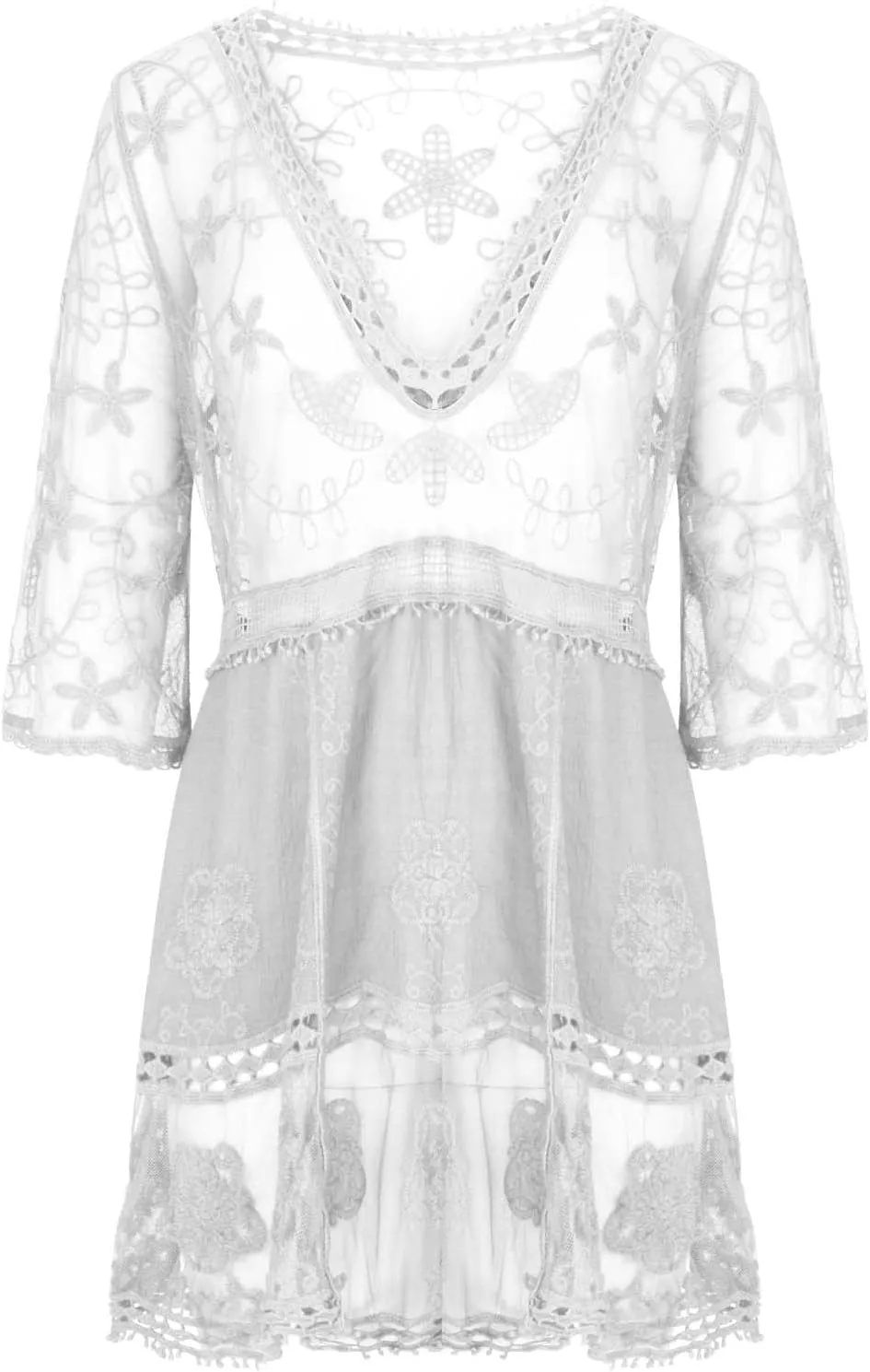 Women's Contrast Lace Bathing Suit Cover Up V-Neck Coverups Swimwear Swimsuit Loose Summer Beach Mini Dress Beachwear