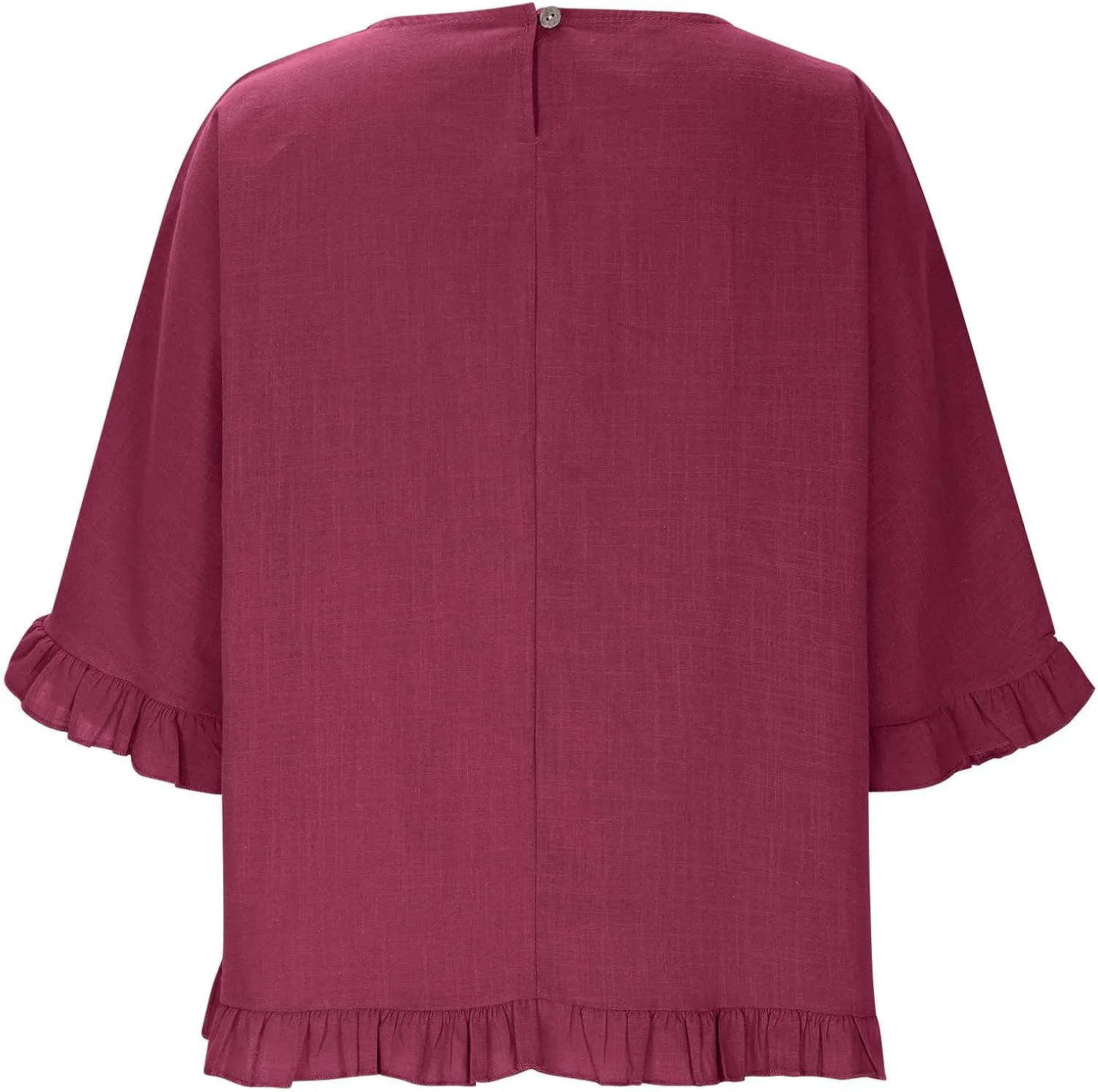 Women's Cotton Linen Blouse Ruffle Pleated Hem Tops Loose Casual Half Sleeve Round Neck Basic Tee Shirts