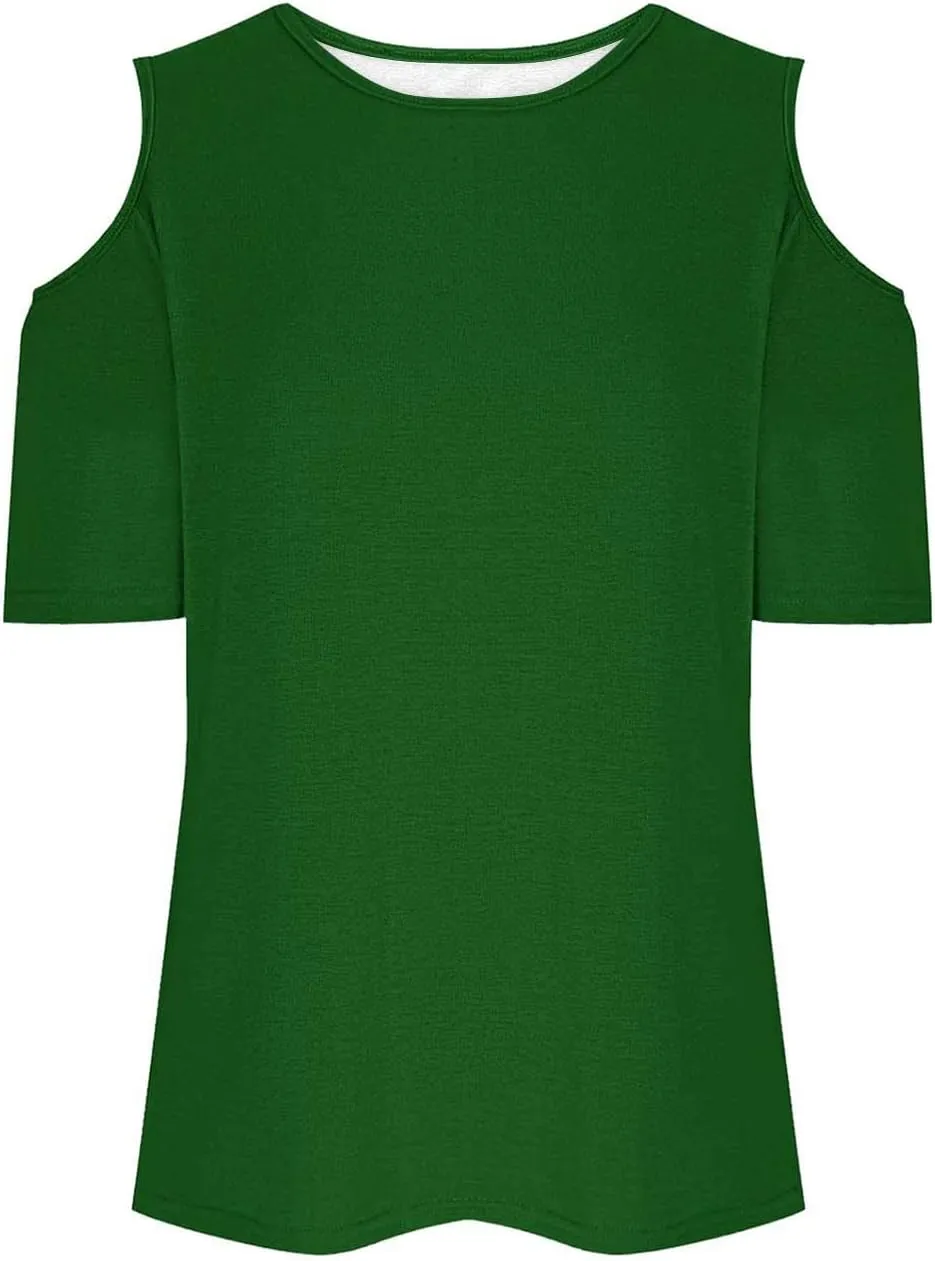 Womens Crew Neck Cold Shoulder Tops Short Sleeve Casual T Shirt 2025 Dressy Blouse Trendy Summer Loose Fit Tunic Tees