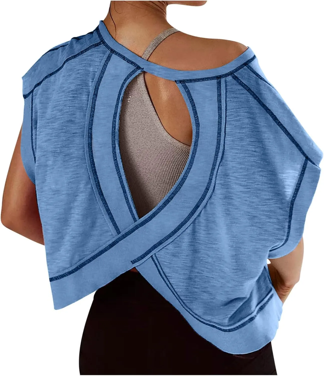 Womens Crop Workout Tops Cap Sleeve Tops Summer Cropped Shirts Open Back Blouses