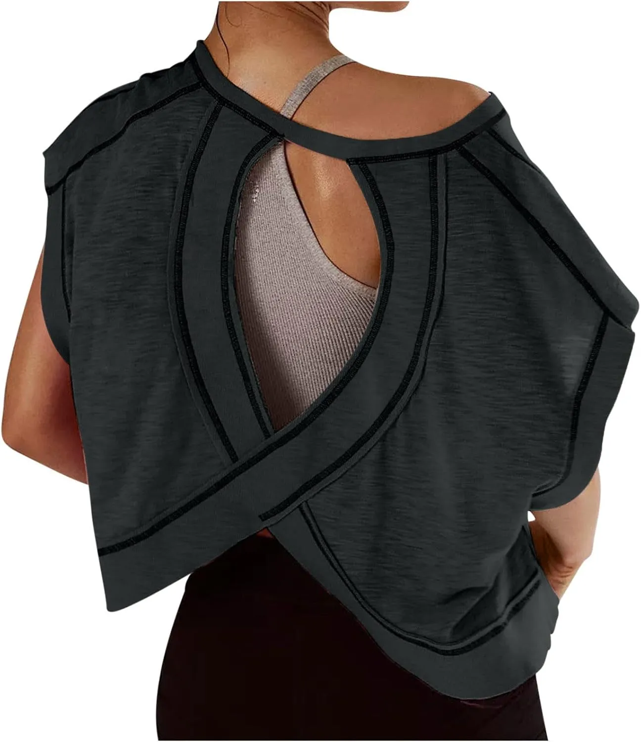 Womens Crop Workout Tops Cap Sleeve Tops Summer Cropped Shirts Open Back Blouses