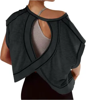 Womens Crop Workout Tops Cap Sleeve Tops Summer Cropped Shirts Open Back Blouses