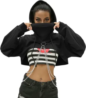 Women's Cropped Hooded Sweatshirt Pullover Fleece Cropped Hoodie Long Sleeves Casual Crop Top for Fall Winter