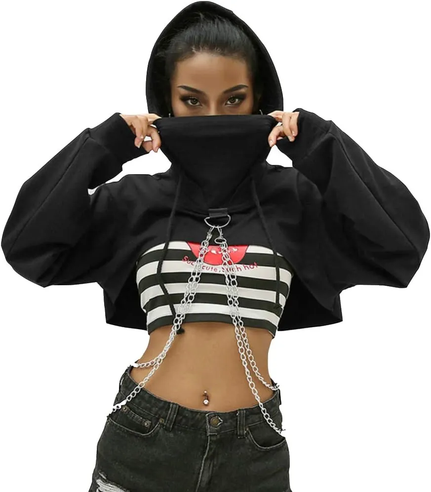 Women's Cropped Hooded Sweatshirt Pullover Fleece Cropped Hoodie Long Sleeves Casual Crop Top for Fall Winter