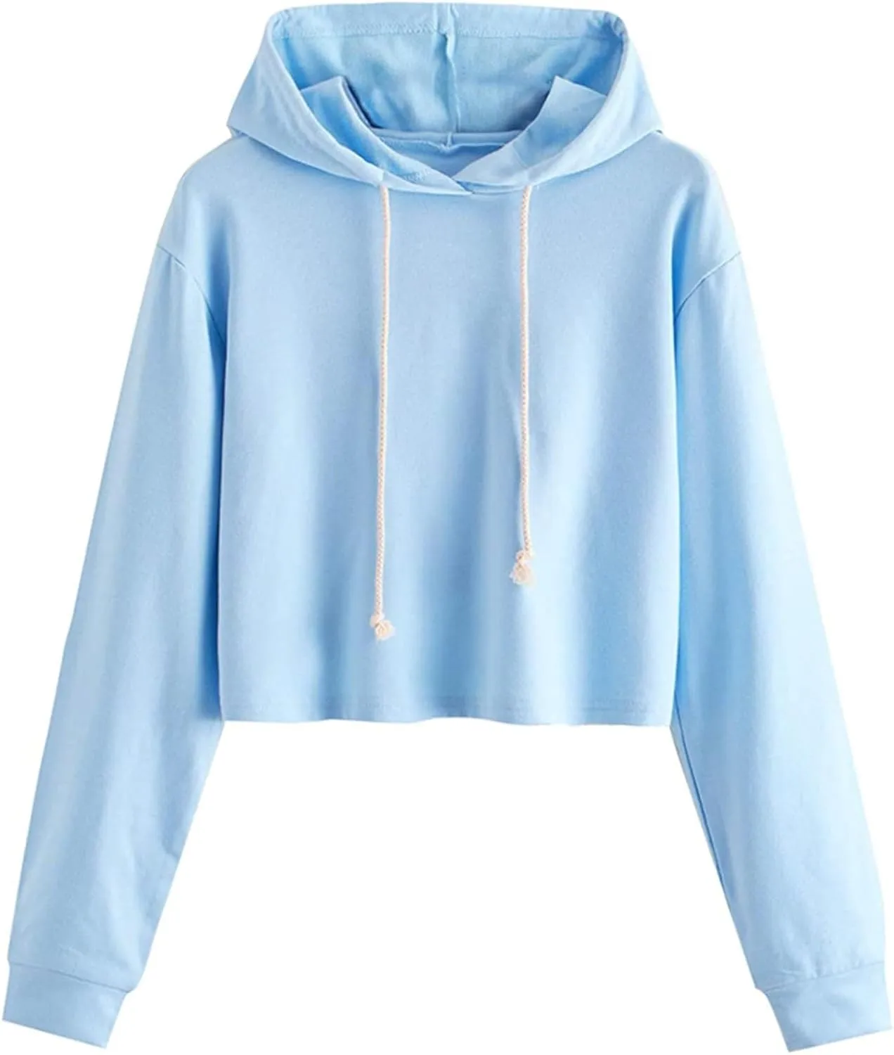Womens Cropped Sweatshirt Casual Short Cute Hoodies Drawstring Workout Y2k Hoodies Loose Trendy Pullover Sweaters