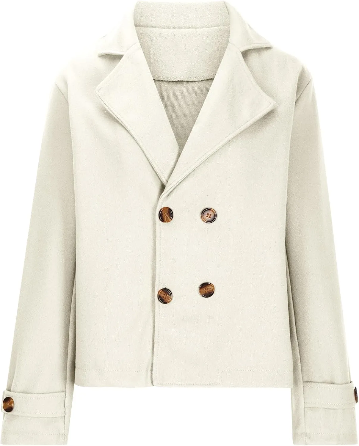 Women's Cropped Wool Blend Blazer Coats Notched Lapel Open Front Double Breasted Work Business Suits Jackets Outwear