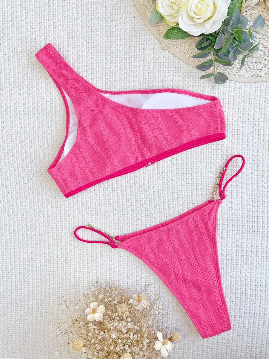 Women's Designer Angled Neckline Bikini Set | White Swimwear for Beach & Pool