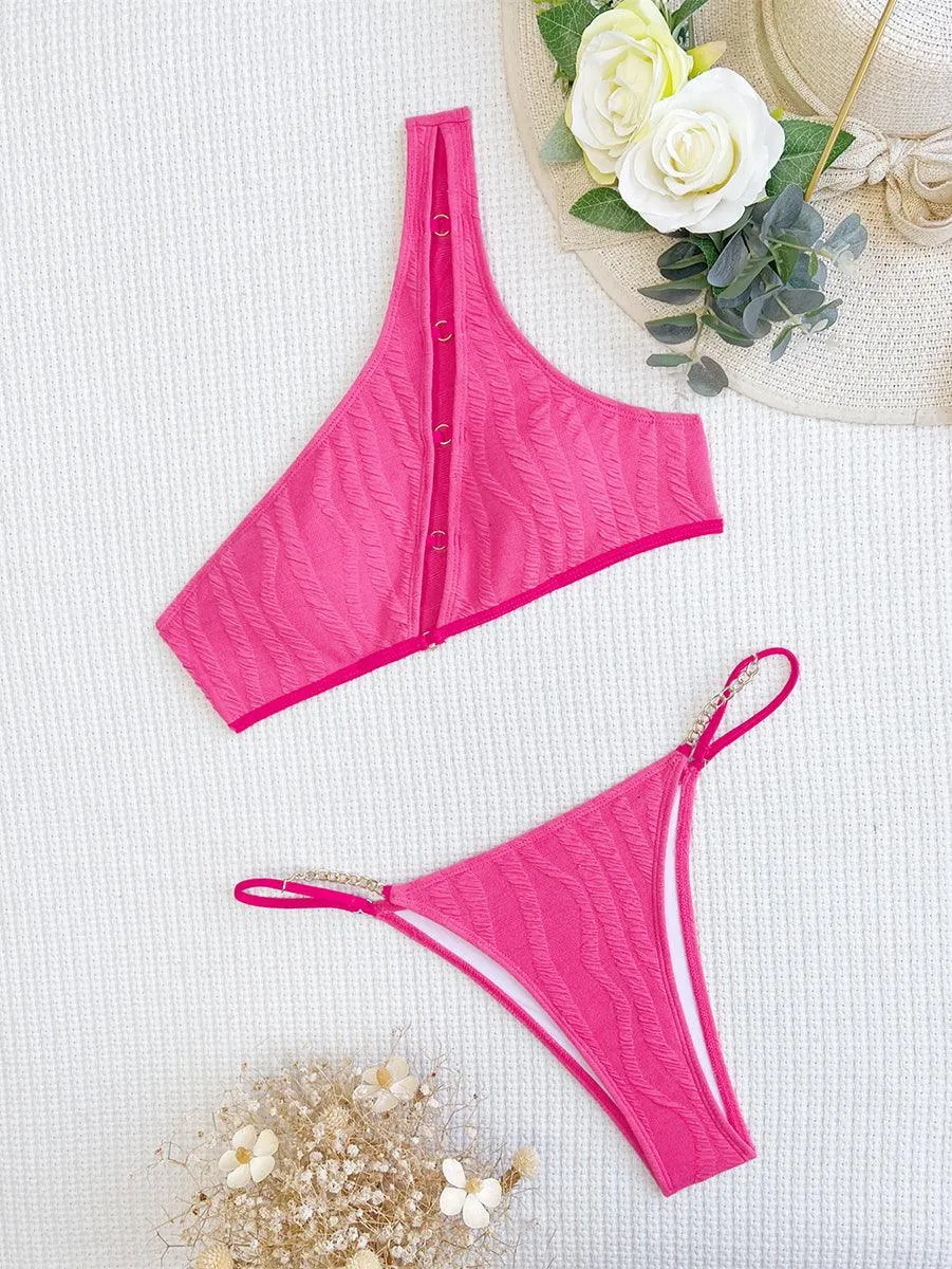 Women's Designer Angled Neckline Bikini Set | White Swimwear for Beach & Pool