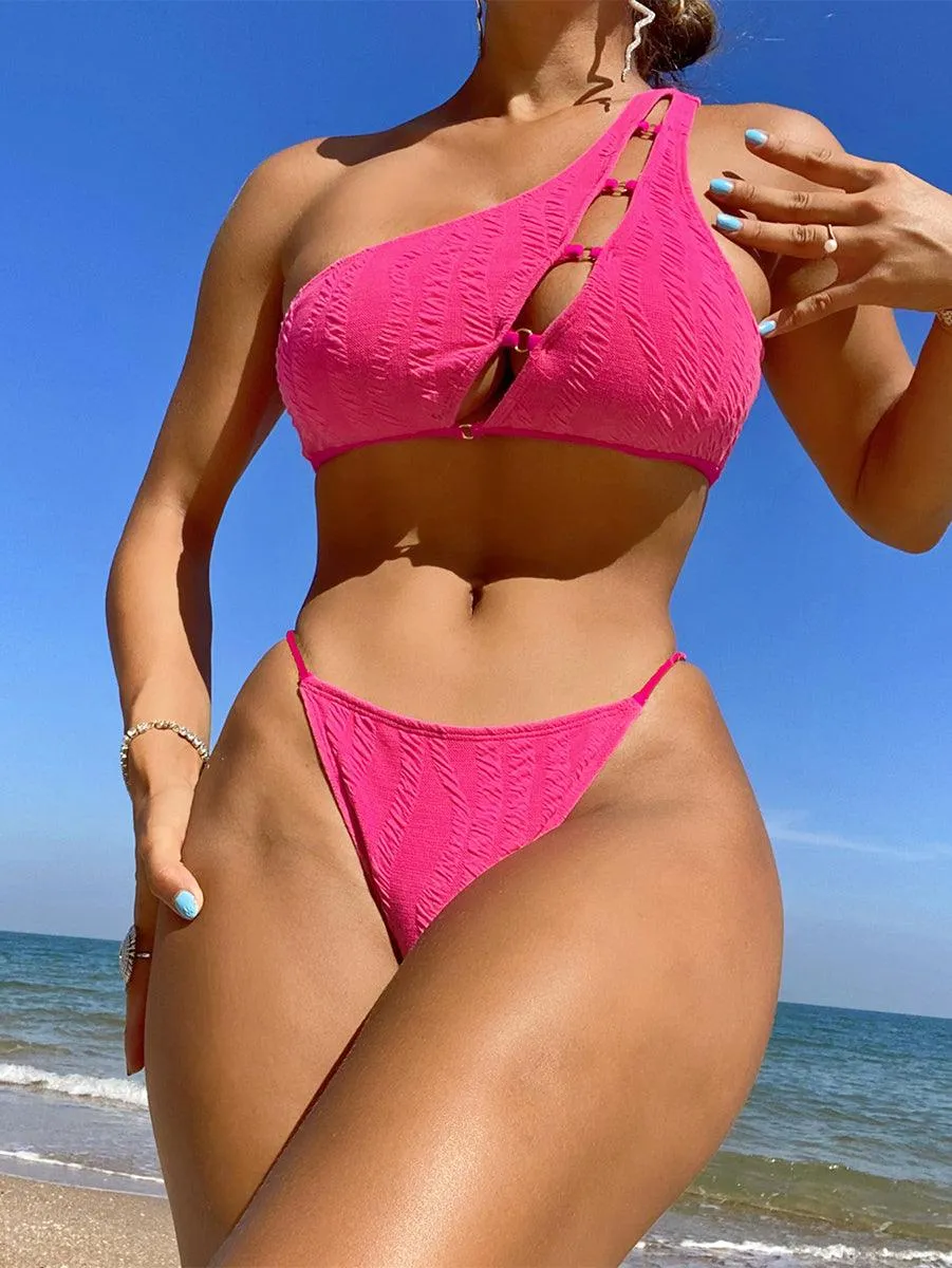 Women's Designer Angled Neckline Bikini Set | White Swimwear for Beach & Pool