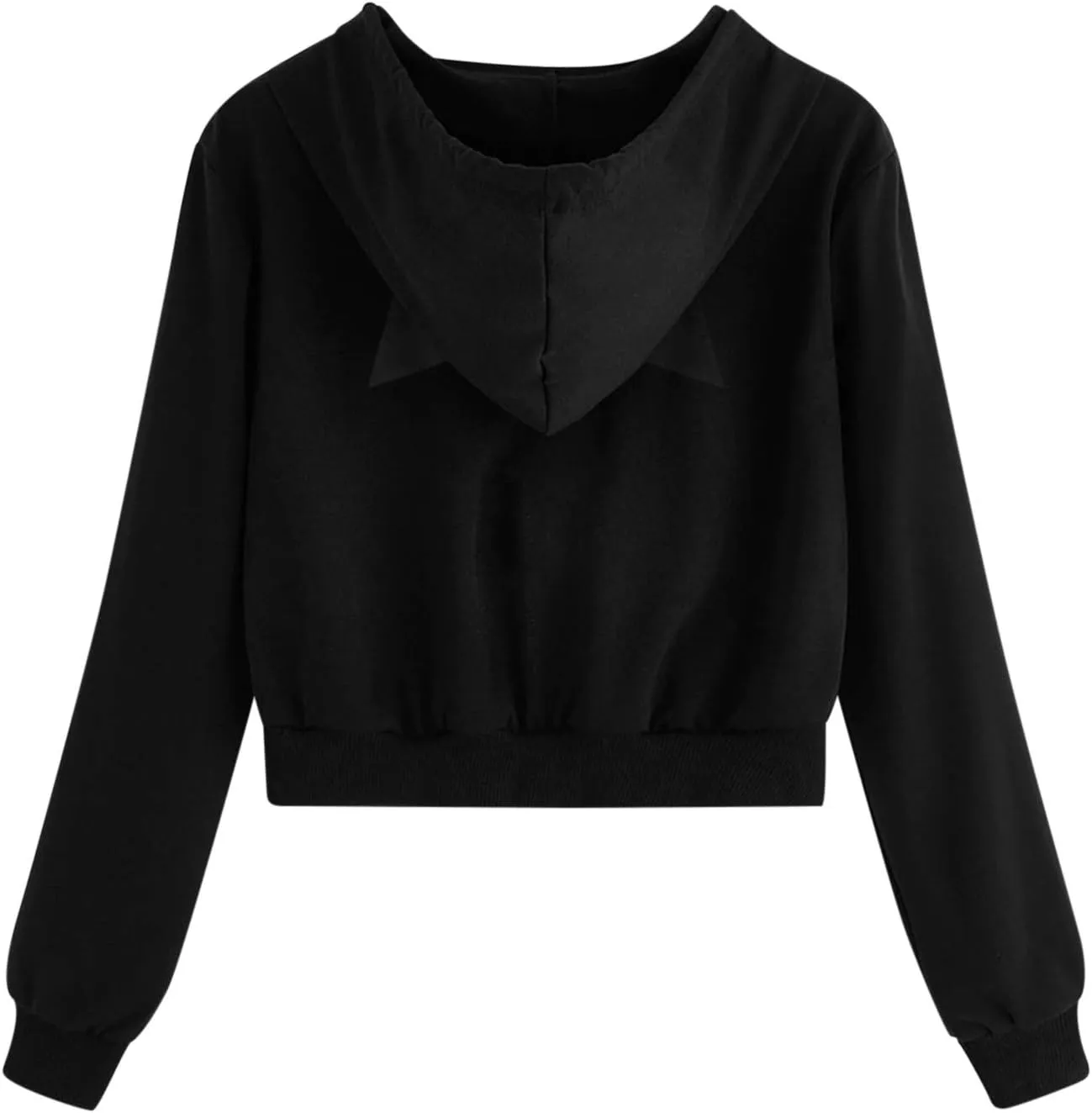 Women's Drawstring Cropped Hoodies Cute Zip Up Sweatshirt with Cat Ear Teen Girls Kawaii Plain Workout Crop Tops