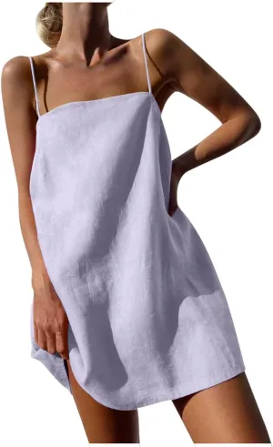 Womens Dresses Sleeveless Spaghetti Strap Off The Shoulder Dresses for Women Linen Mini Petite Dresses 2025