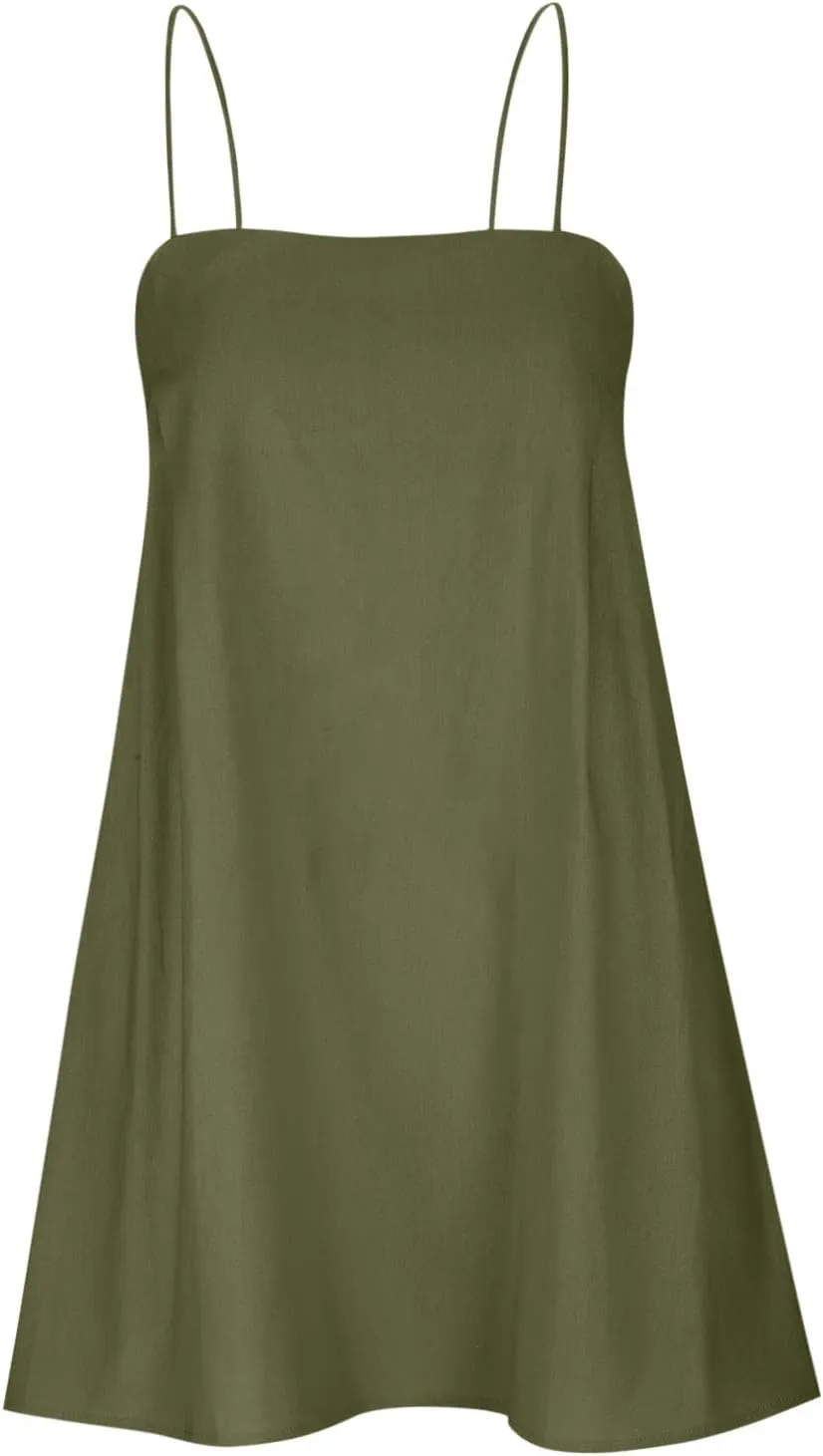 Womens Dresses Sleeveless Spaghetti Strap Off The Shoulder Dresses for Women Linen Mini Petite Dresses 2025