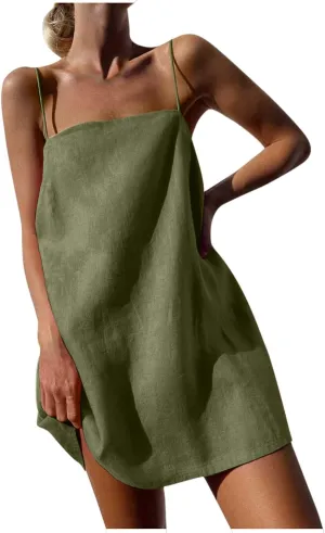 Womens Dresses Sleeveless Spaghetti Strap Off The Shoulder Dresses for Women Linen Mini Petite Dresses 2025