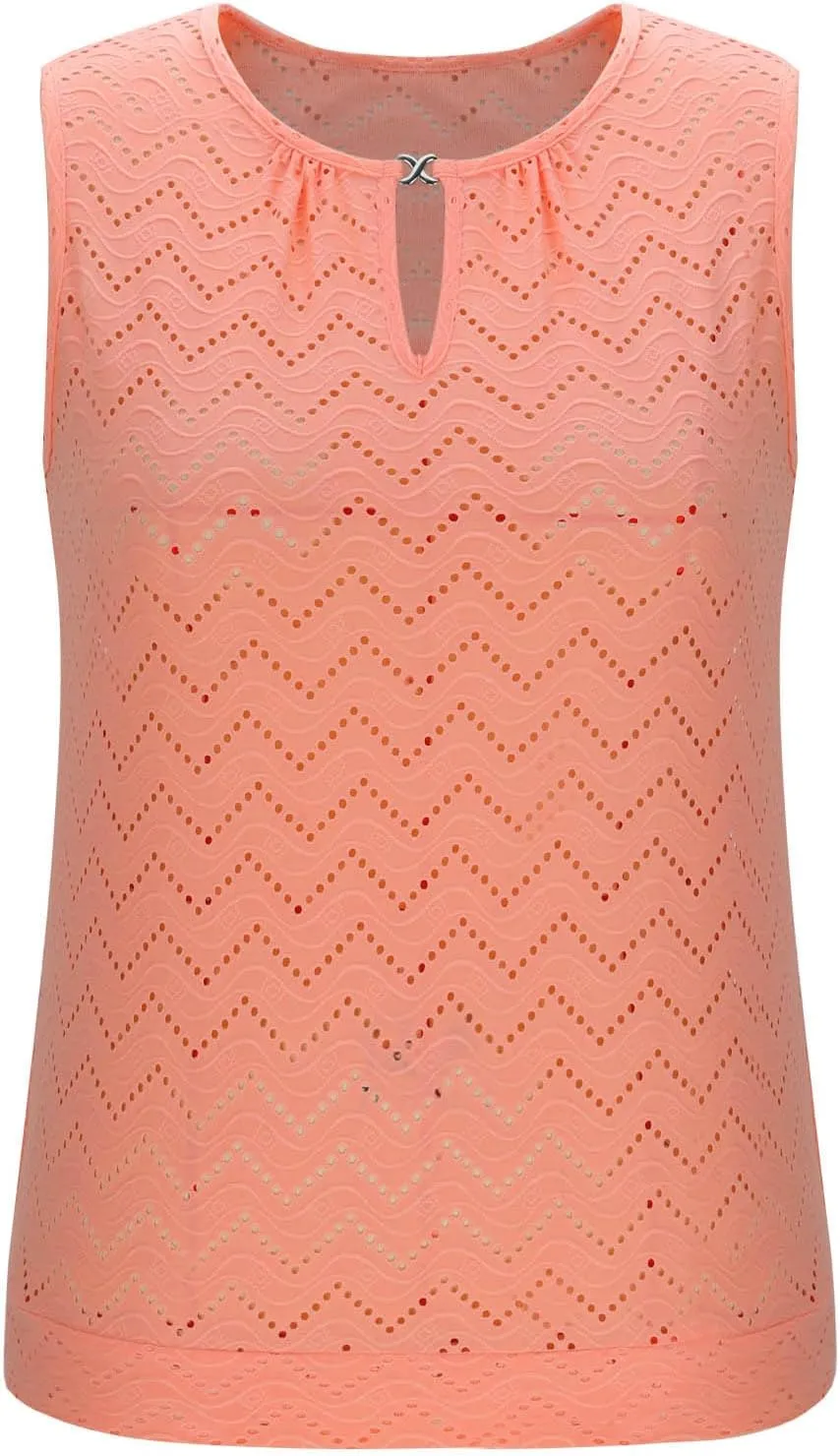 Women's Eyelet Embroidery Hollow Out Casual Tank, Summer Cool Comfy Sleeveless Loose Shirts Fashion Vacation Clothes