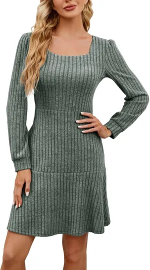 Women's Fall Sweater Dress Square Neck Long Sleeve BAB ydoll Mini Dress 2024 Prom Shirt Dress A Line Dress