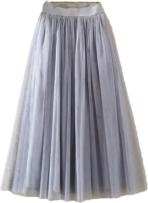 Women's Fashion Gauze Skirt High-Waisted Mid-Length A-Line Skirt Versatile Mesh Puff Skirts